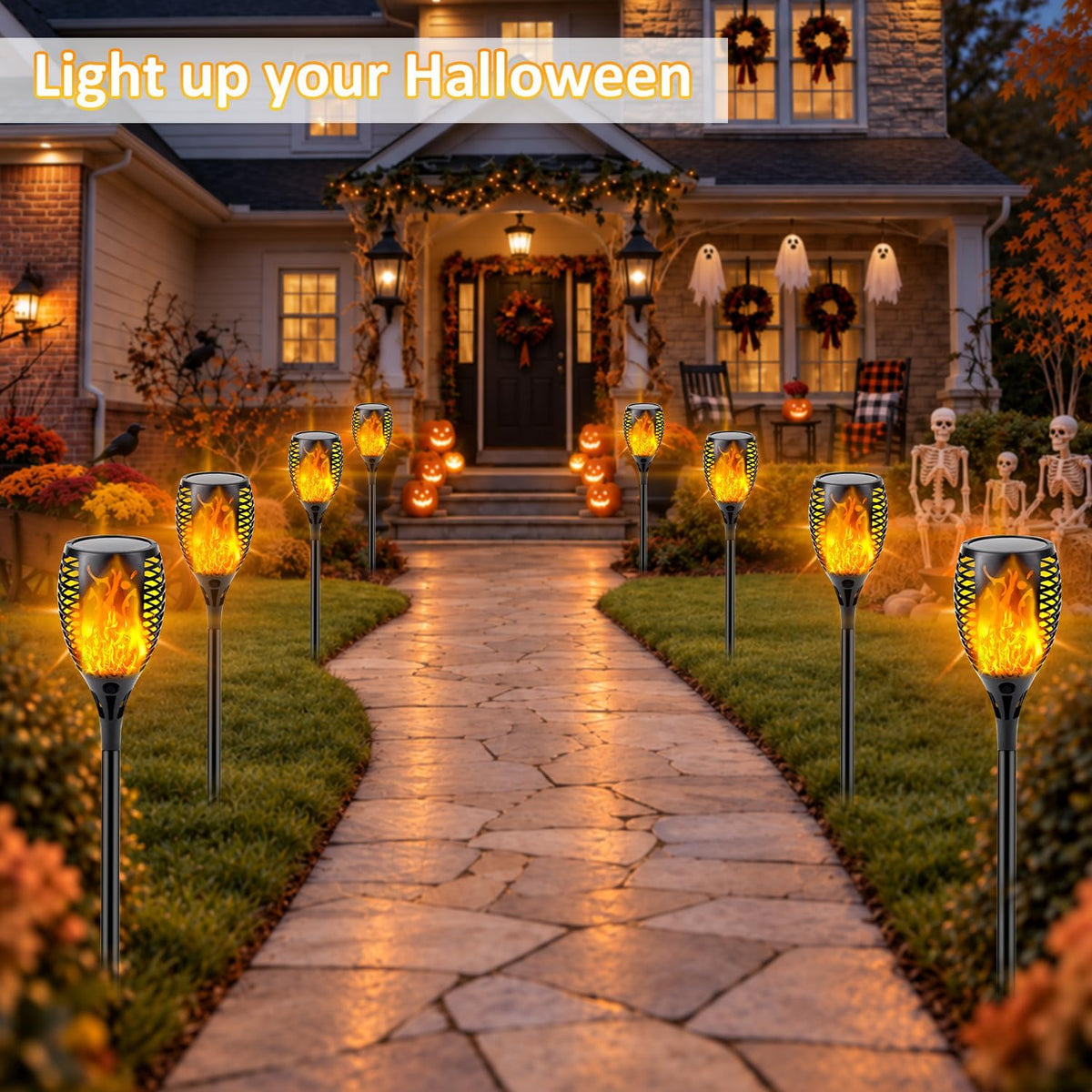 Solar Torch Lights with Flickering Flame Larger Size Halloween Decorations