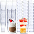 Nuogo 100 Pcs Mini Dessert Cups with Spoons Include 3 oz Square Plastic Appetizer Cups 2.5 oz Slanted Round Parfait Shooter Cup Small Clear Mousse Pudding Cup for Wedding Baby Shower Birthday Party (200 Pcs)
