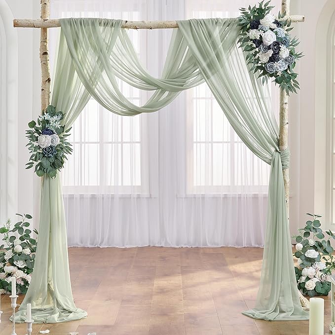 Sage Arch Drapes for Wedding Arch Draping Fabric Sheer Backdrop Curtain for Ceremony Bridal Party Decor 19Ft Length x 28" Width 6 Panels