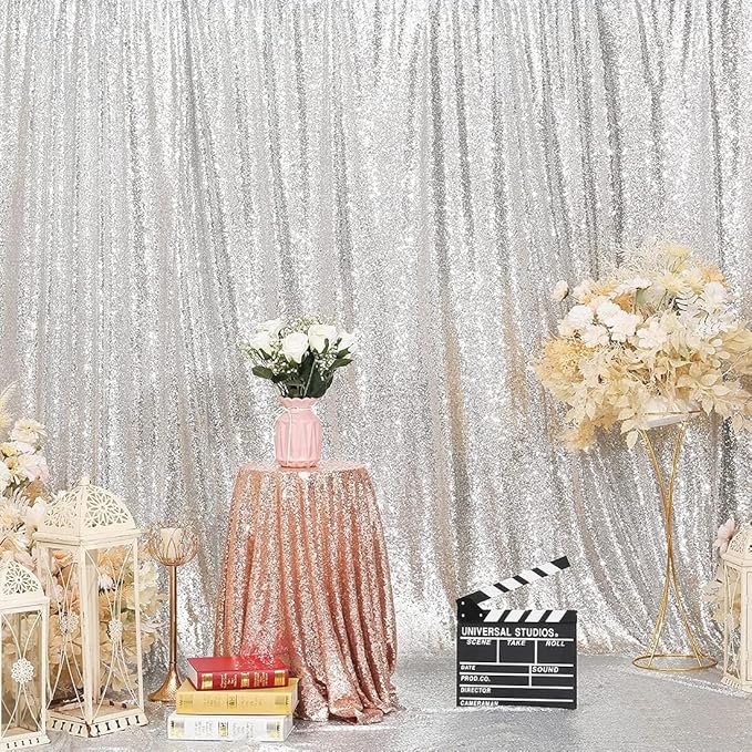 Poise3EHome 6FT x 8FT Silver Sequin Photo Backdrop Curtain for Birthday Wedding Engagement Baby Shower Bachelorette Christmas Party Decorations