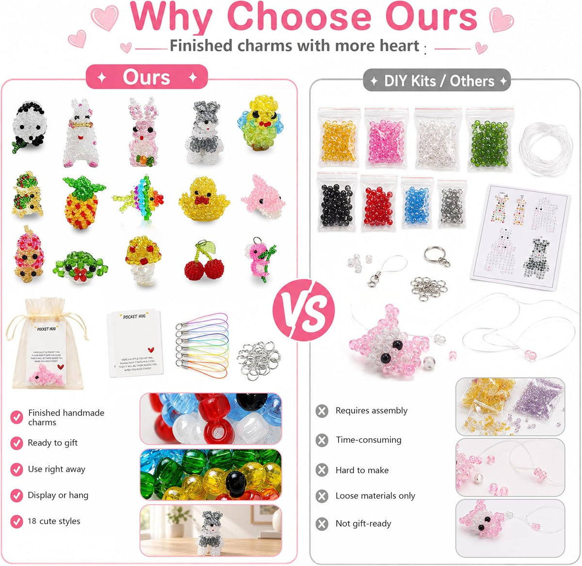 LYDZTION 18Pcs Mini 3D Beaded Animals Set, Handmade Cute Beaded s