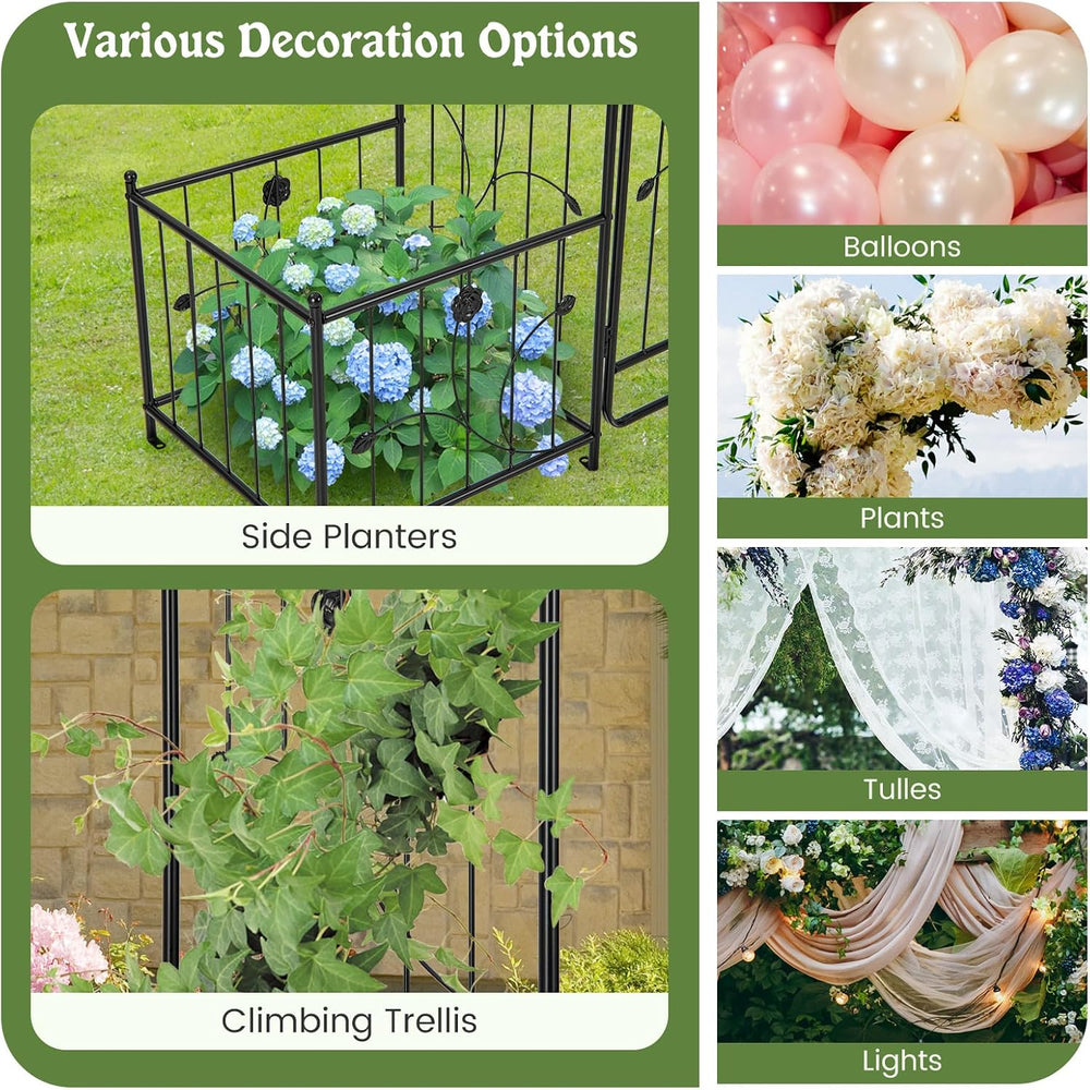 S AFSTAR 87-Inche Garden Arbor with Gate & Side Planter Box, Metal Garden...