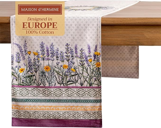 Maison d' Hermine Table Runner 100% Cotton Double Layer Table Runners 72 inches Long Decorative for Home Kitchen Dining Party Wedding Bridal Shower Spring Summer (Fanny Lavender, 14.50" x 72")