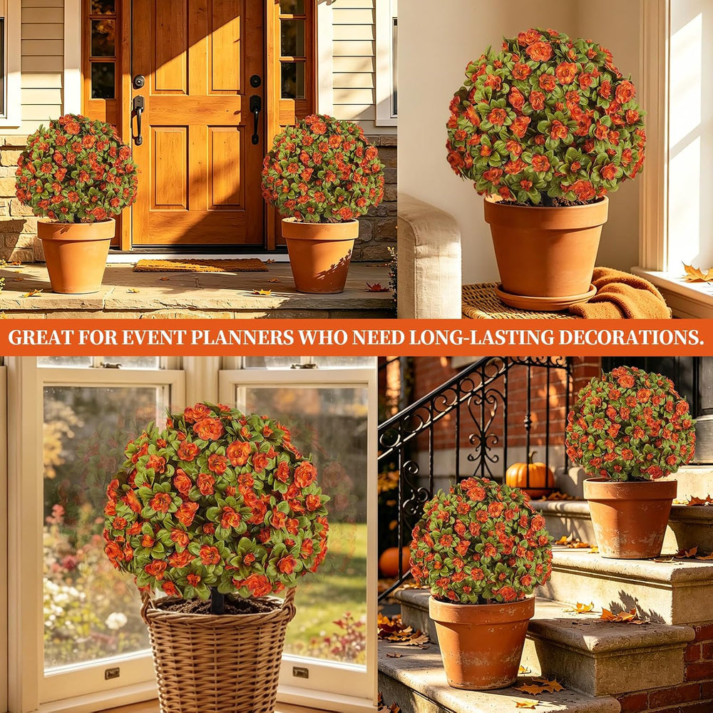 2 Pack Artificial Fall Azlea Flower Topiary Balls for Outdoor