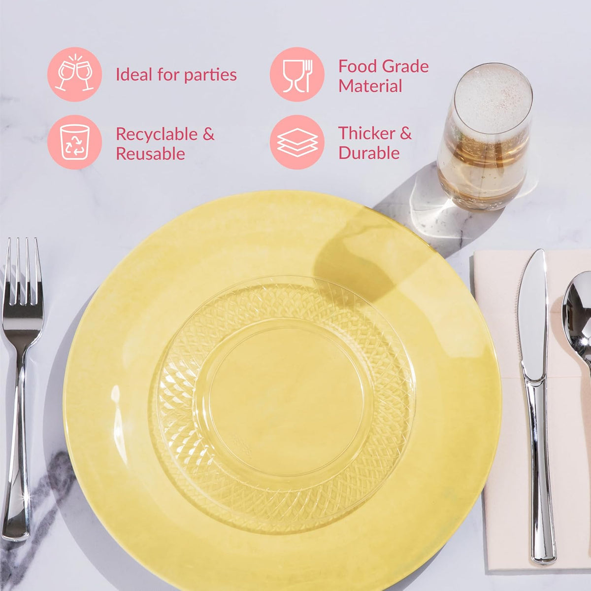 prestee 200 clear dessert plates - disposable heavy showing dimensions