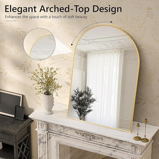 Arched Wall Mirror for Bathroom,Mirrors for Wall,24''x36'',Vanity Mirror for Bedroom Dresser, Entryway, Living Room, Metal Frame (36''x24'',Gold)