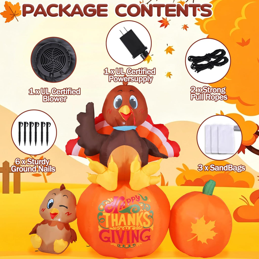 6.2ft thanksgiving inflatables outdoor decorations turkey sits on, package contents