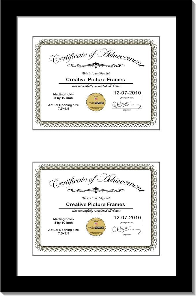 Creative Picture Frames 14X20Bk-W Black Vertical Double Diploma Frame With 2 Opening White Matting | Holds 2-8X10-Inch Documents With Installed Wall Hanger