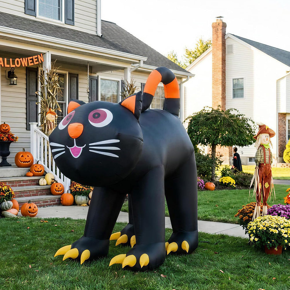 5.91 FT Halloween Inflatables Yard Decor Outdoor Black Cat with LED Lights Bu...