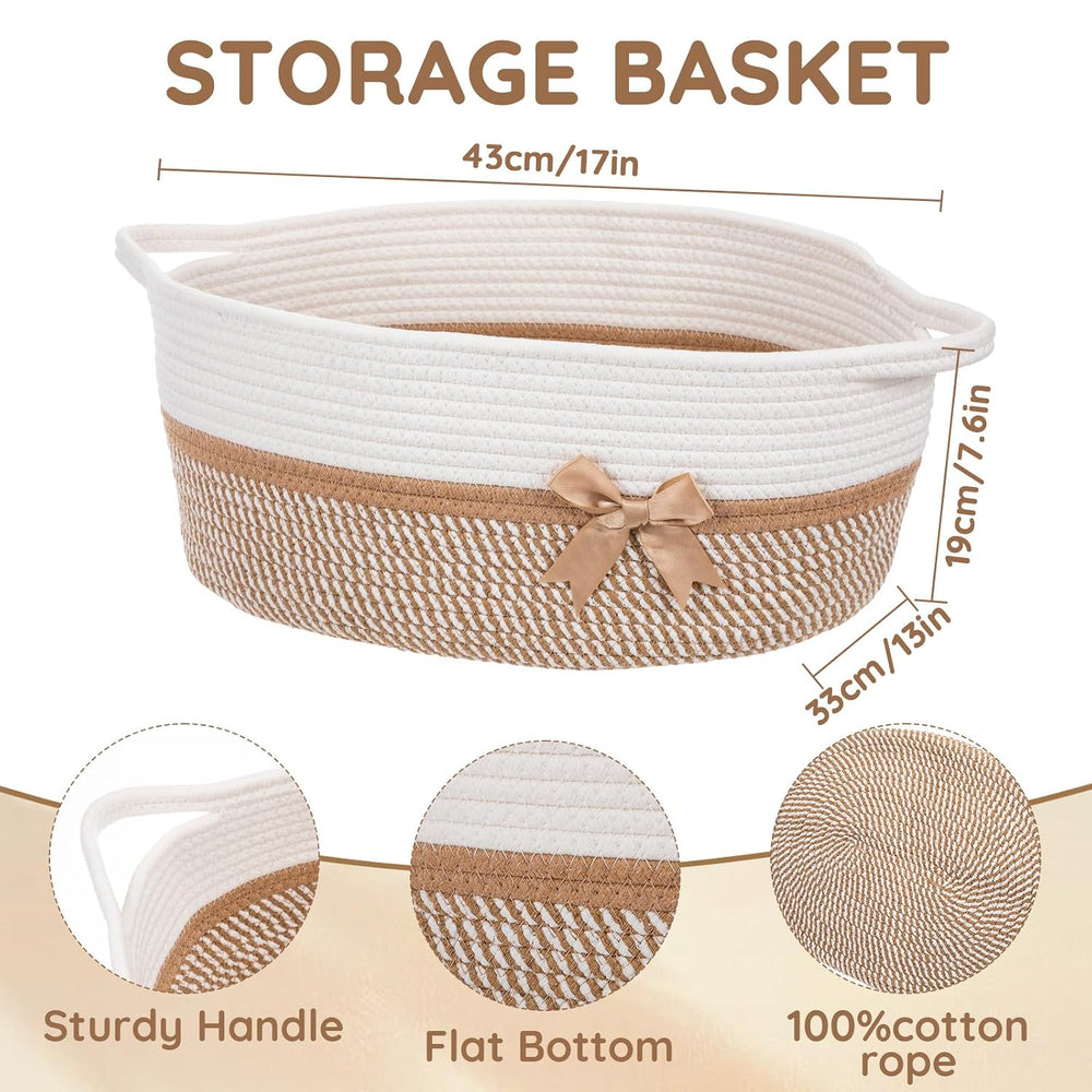 Colingmill Large Woven Gift Basket Empty, Khaki, Stripe