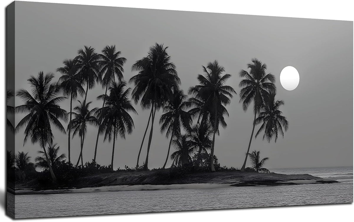 Black and White Wall Art Coastal Landscape Ocean Tree Artwork 20"x40"