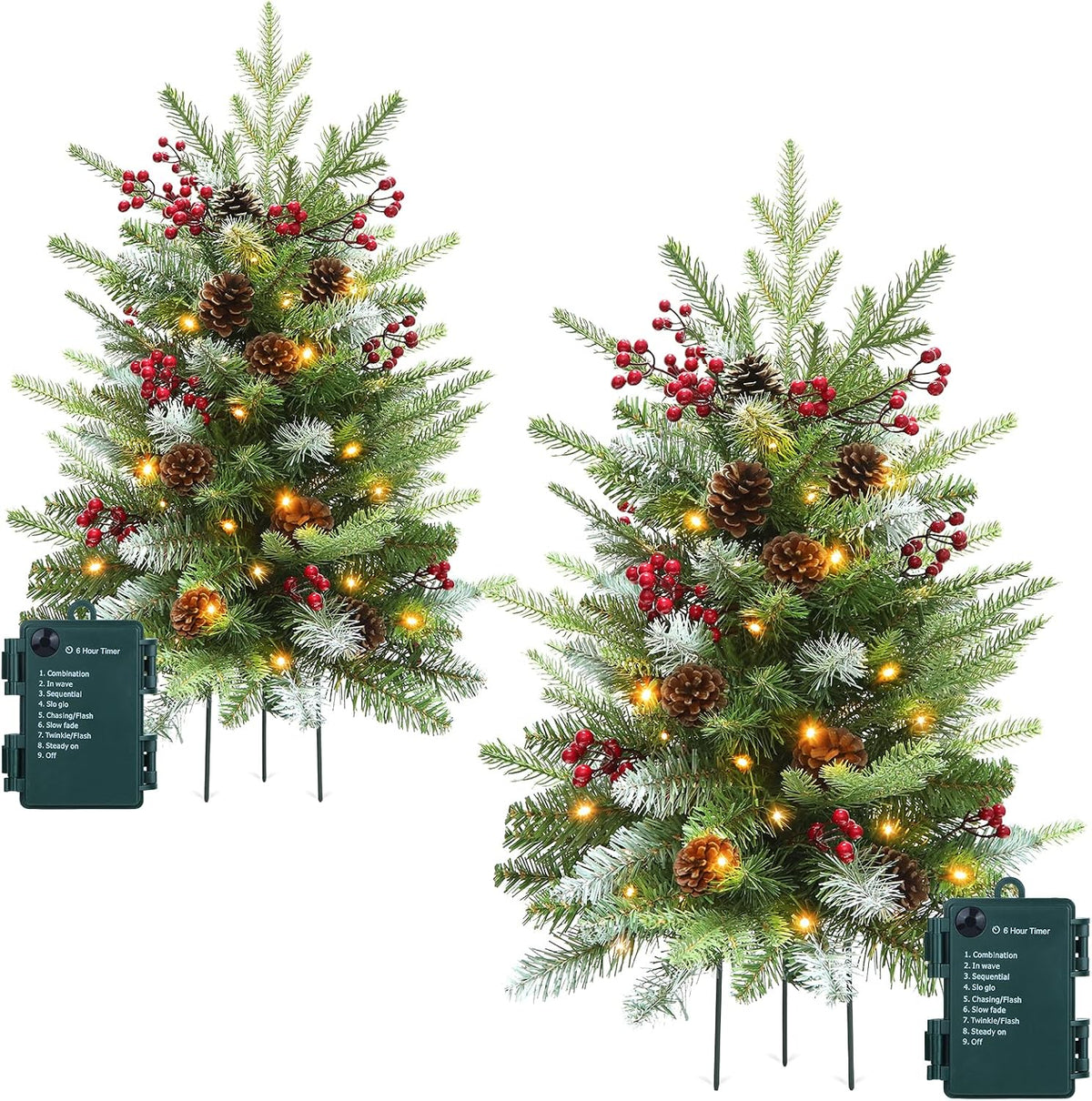 HMASYO 2 Pack 30" Pre-Lit Christmas Tree Urn Fillers for Outdoor Planters