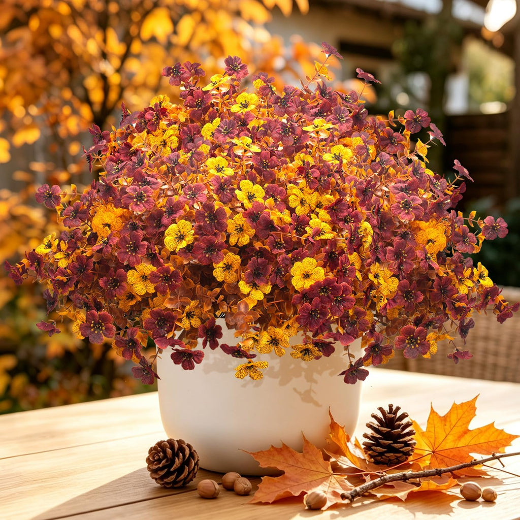 20 Pcs Artificial Fall Flowers UV Resistant Outdoor Autumn Plants Decor