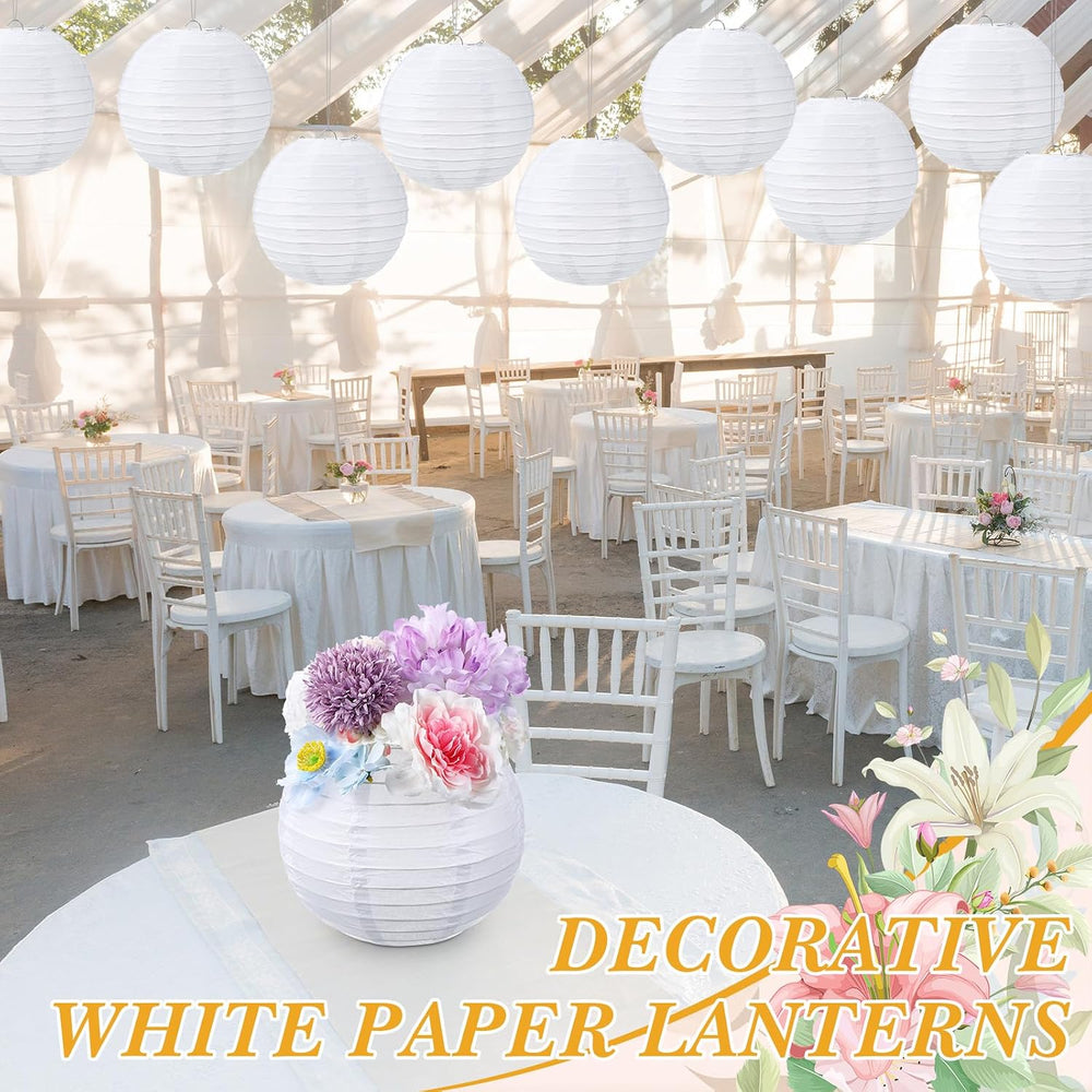 Treela 48pack White Chinese Paper Lanterns for Wedding Party Decor, 8"