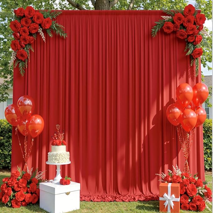 10x10ft Wrinkle Free Red Backdrop Curtains for Parties, 2 Panels 5x10ft Silky Polyester Photo Backdrop Drapes Back Drop Cloth for Wedding Birthday Photography Baby Shower Background Decor