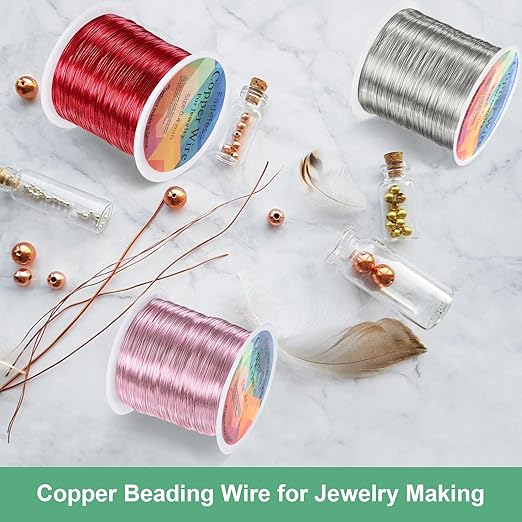 2-Rolls 0.2mm Jewelry Wire, 32 Gauge 328FT Craft Wire Copper Beading Wire for Jewelry Making/Planting/Weaving/DIY Crafting, Soft Metal Wires [100M, Red]