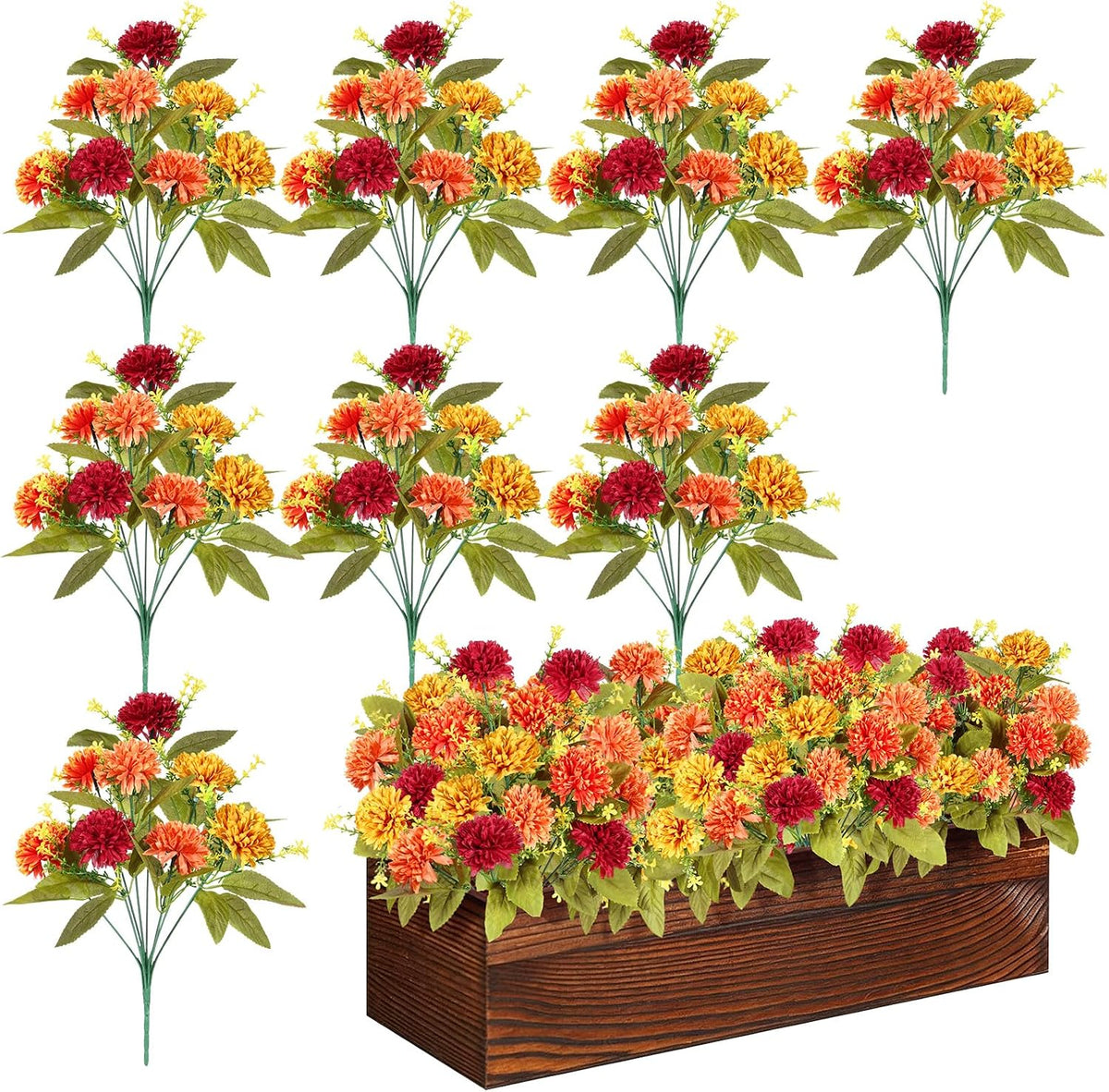 HOMSHIAM 8 Bunches Artificial Fall Flowers, 64 Heads, 4 Colors, Faux Mums