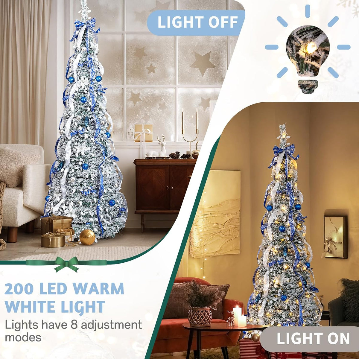 karl home 7 ft snow flocked pre-lit pop showing dimensions