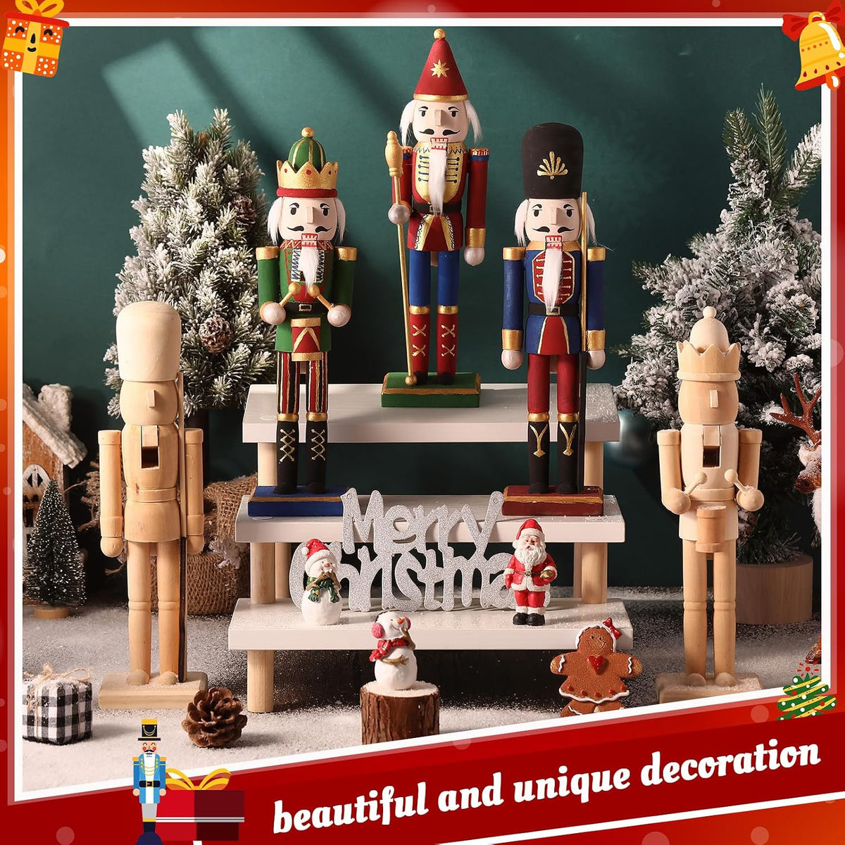 3 set large christmas wooden unfinished nutcracker showing dimensions