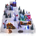 VCUTEKA Christmas Village Collectible Building, Snowy Mountain with Ski Slopes and Revolving Train Lighted Musical Village Addition to Your Christmas Indoor Decor