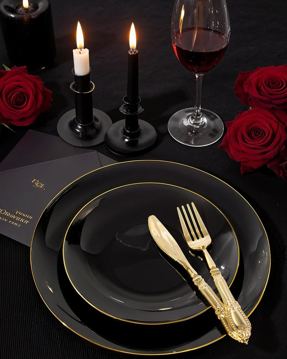 Nervure 100PCS Black Plastic Plates - 7.5″ Black Dessert Plates Disposable