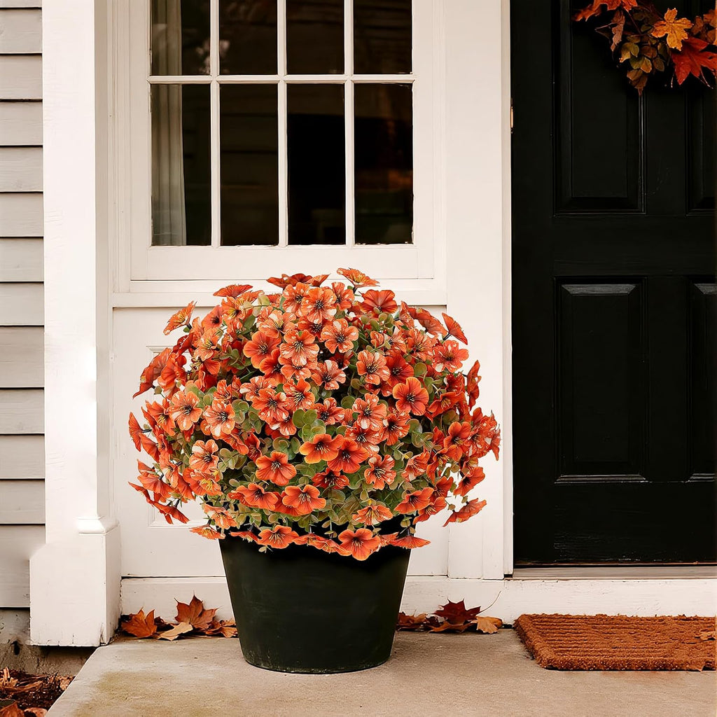 2 Sets Artificial Fall Flowers Topiary Ball Trees for Front Forch (Orange)