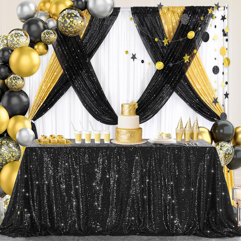 Black Sequin Tablecloth for Party Rectangle Shiny Table Overlays Skirt
