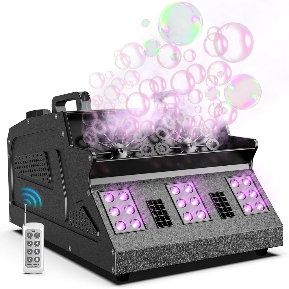 2000W Fog Machine, 3 in 1 Fog Bubble Machine with 2 Bubble Fans, 18 RGB LED L...