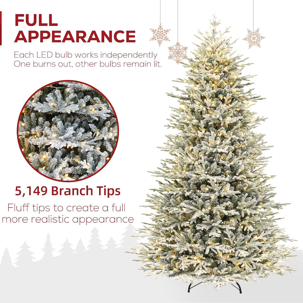 Hykolity 9 ft Prelit Flocked Christmas Tree with Realistic PE Foliage