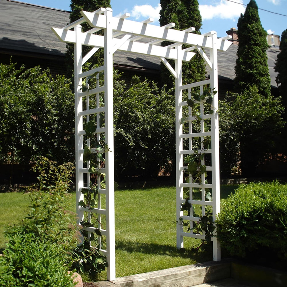 Dura-Trel Providence Arbor 64" x 85" PVC Outdoor Garden Arch Trelli...