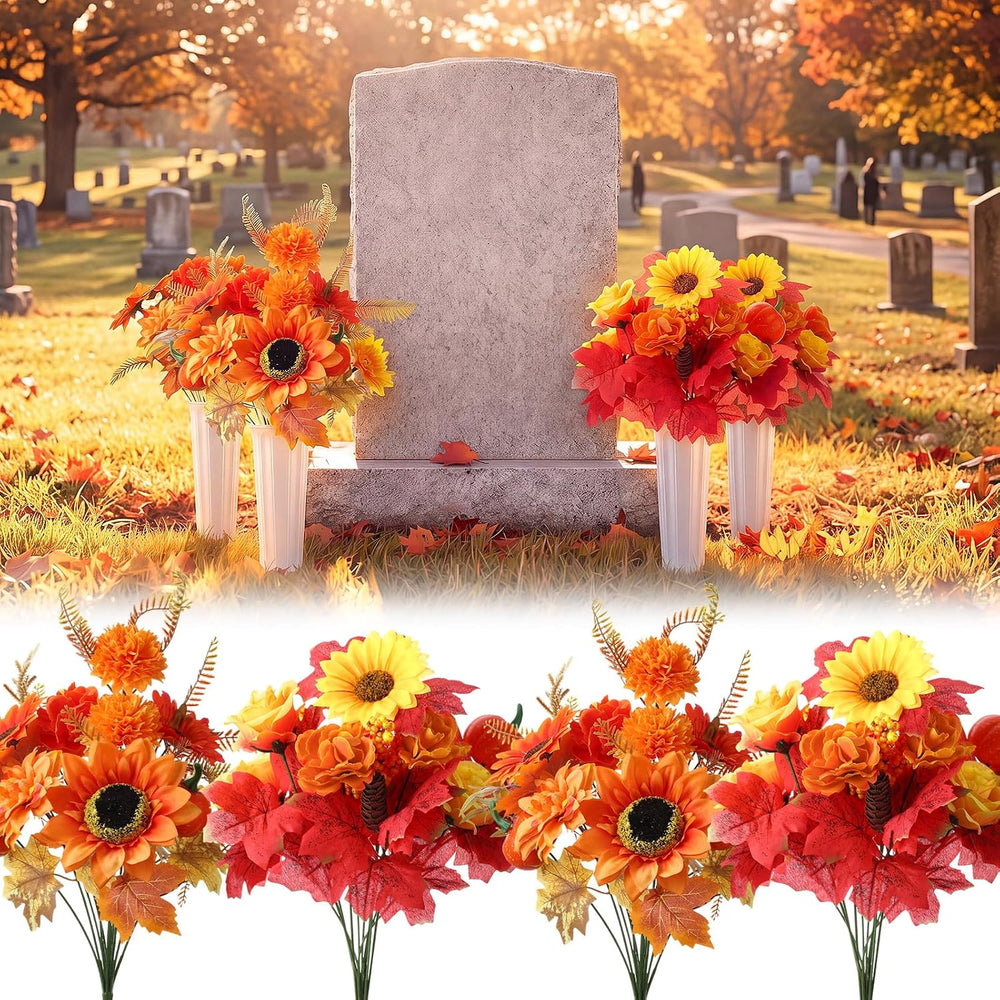 4 Bundles 14.6" Thanksgiving Cemetery Flowers, Sunflower Style