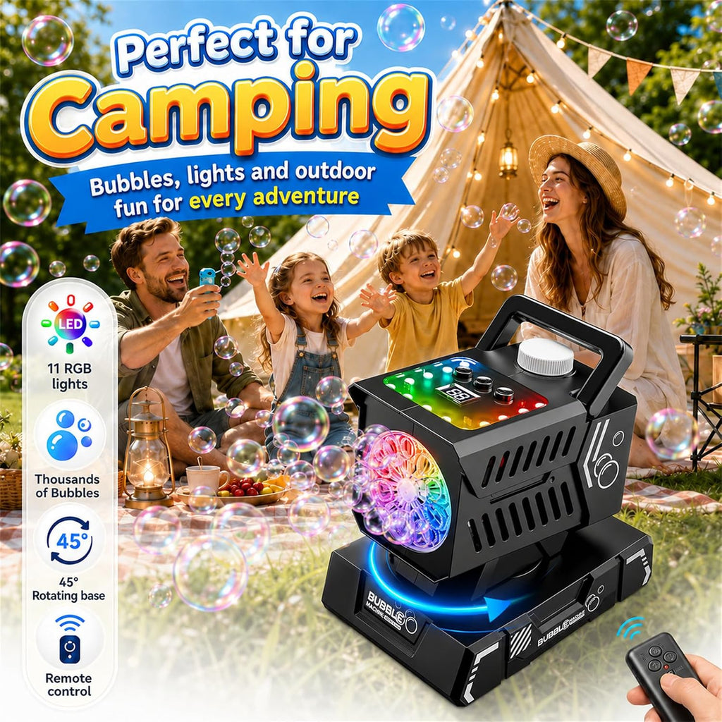 bubble machine remote control,auto rotation & 11 rgb on a desk or shelf