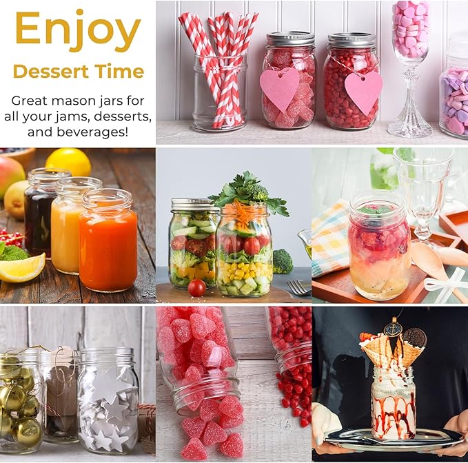 CycleMore 16 oz Mason Jars With Airtight Lids and Brands 15 Pack Glass Canning Jars with Regular Mouth, Pint Clear Glass Jar For DIY Projects, Food Storage and Fermenting with Brush & 24 Labels