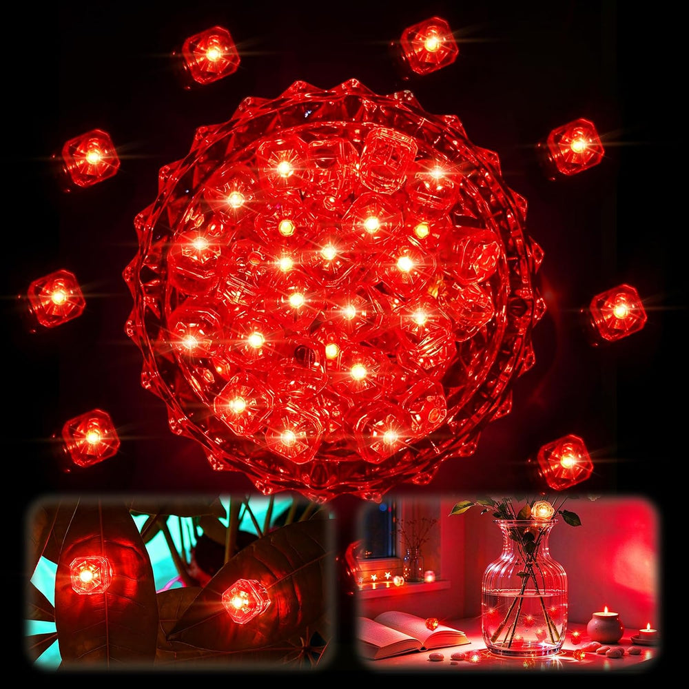 Aogist 48pcs Red Mini Diamond LED Lights Waterproof Battery Operated