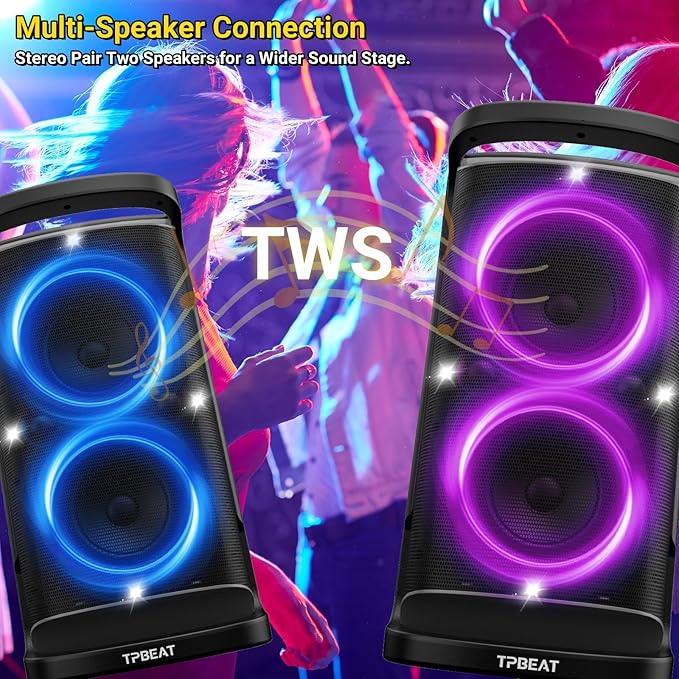 Portable Bluetooth Speaker: 160W Peak Powerful Loud Sound Deep Bass Wireless Boombox Large Subwoofer 15 Hours Battery Life Fast Charging