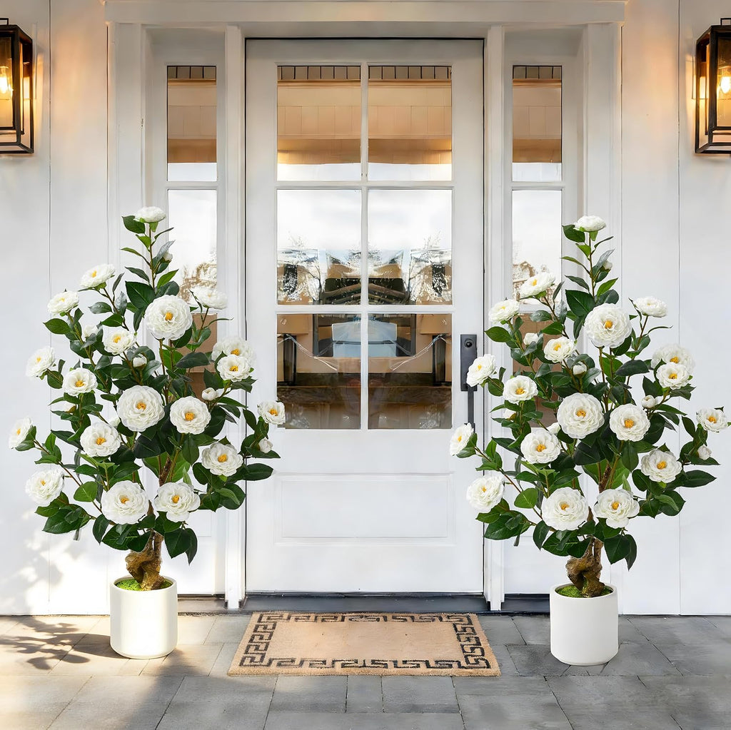 2 Pcs Artificial Camellia Tree, 38" Artificial Trees for Outdoors