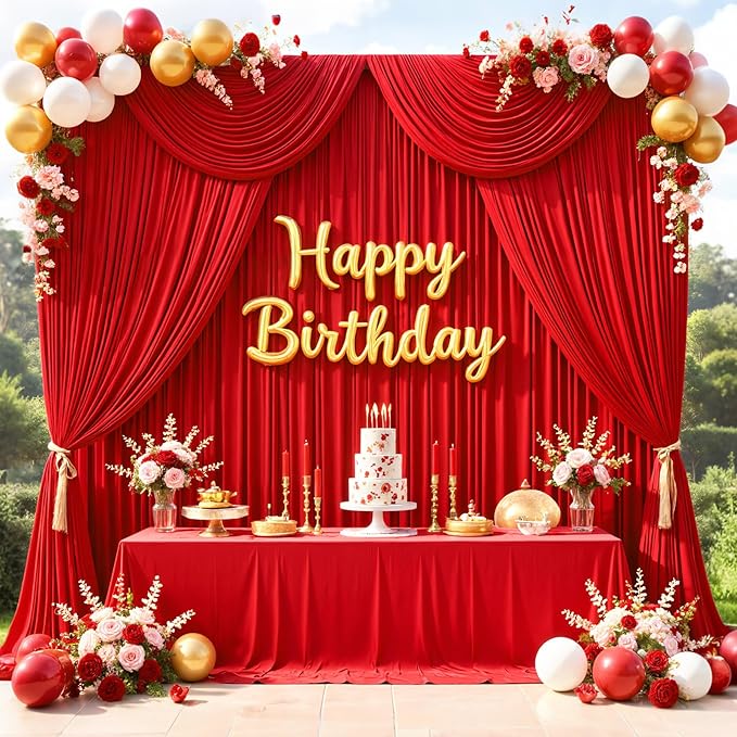 10x10ft Wrinkle Free Red Backdrop Curtains for Parties, 2 Panels 5x10ft Silky Polyester Photo Backdrop Drapes Back Drop Cloth for Wedding Birthday Photography Baby Shower Background Decor