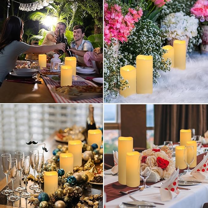 Set of 24 Flameless Led Battery Opeated (D2.2'' x H4''5''6'') Waterproof Outdoor Indoor Candles with 10-Key Remotes and Cycling 24 Hours Timer