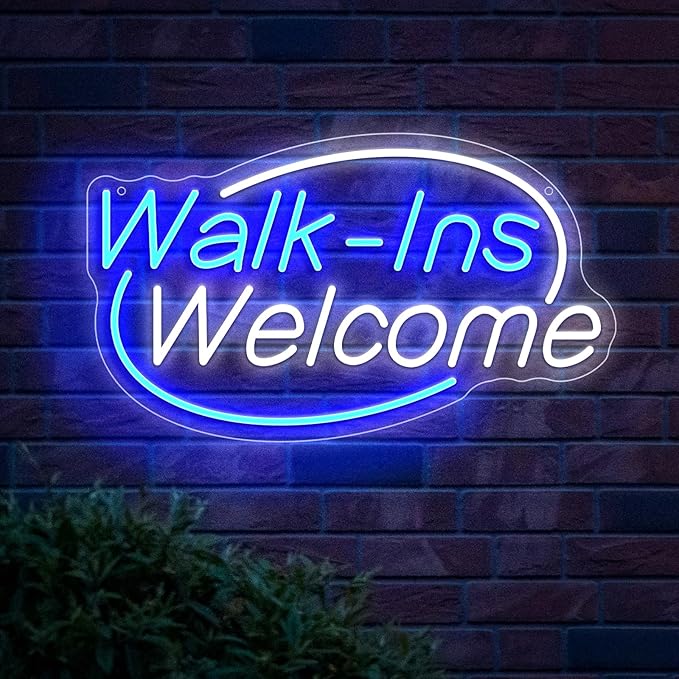 Walk-Ins Welcome Neon Sign, Neon Sign For Wall Decor, Blue + White Led Signs Usb Powered, Living Game Room Decor, For Bedroom Restaurant Bar Hotel Shop Party Birthday (16.5x9.4in)