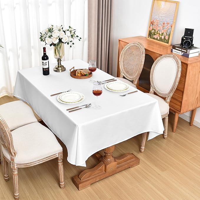 Fitable Faux Linen Tablecloths 2 Pack, Faux Burlap Fabric Table Clothes for Rectangle Tables, Rustic Table Covers for Kitchen Dining, Party, Farmhouse (White, 54 x 78 Inch)