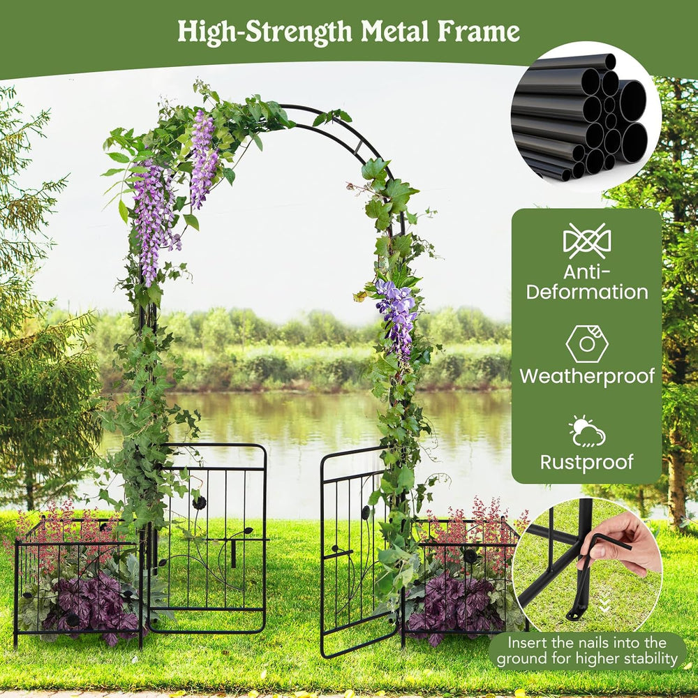 COSTWAY 86" 3-in-1 Garden Arch with Lockable Gate & 2 Side Planters,...