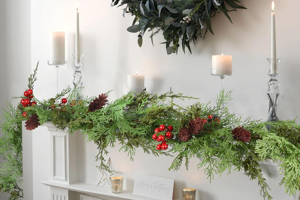 Christmas Pine Garland, Artificail Greengery Garland Indoor Outdoor Garden Gate Home Decoration for Winter Holiday Home New Year Decor (Green)