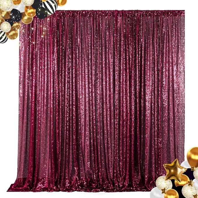 ShinyBeauty Burgundy Sequin Backdrop 10FTx10FT Sequin Fabric Backdrops for Photograph Photo-Backdrop-Drapes 10FT Sparkle Curtains for Wedding Wine Glitter Backgrounds for Shimmer Background