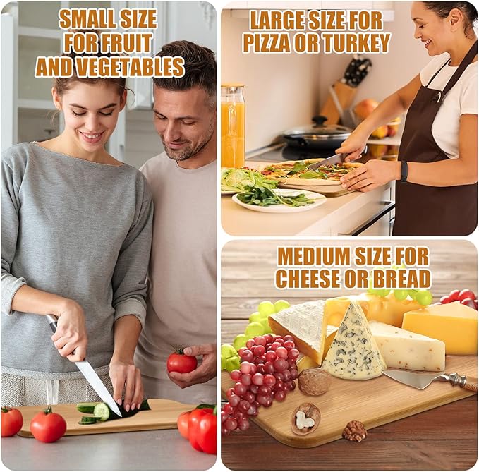 Patelai 12 Packs Wooden Cutting Board Set with Handles Large Kitchen Serving Plain Chopping Board Bulk Gifts for Mom for Vegetables Meat Pizza Cheese Fruit Bread(Bamboo,15 x 7 Inch)