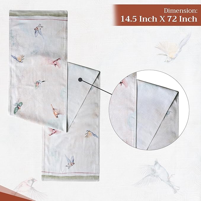 Maison d' Hermine Table Runner 100% Cotton Double Layer Table Runners 72 inches Long Decorative for Home Kitchen Dining Party Wedding Bridal Shower Spring Summer (Flying Birds, 14.50" x 72")