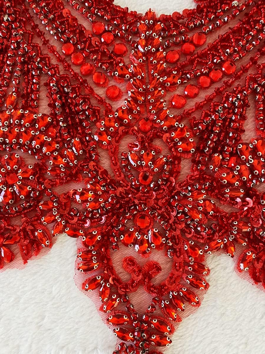 Handmade 16 colour rhinestones lace bodice applique sew on beads sequins trim...
