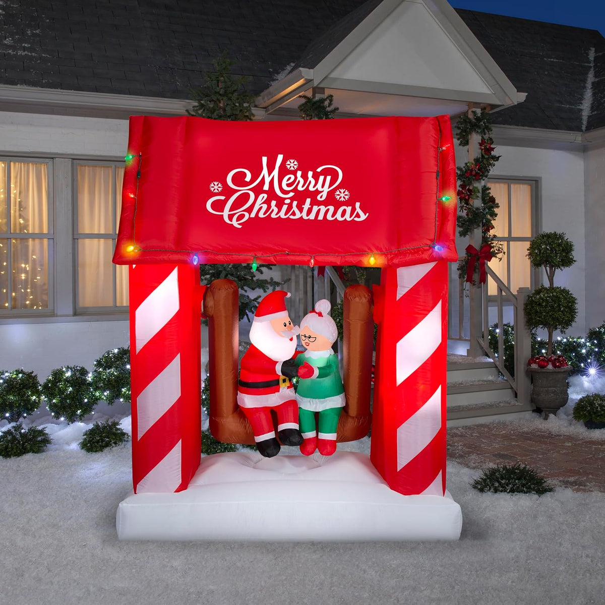 gemmy animated christmas inflatable mr. and mrs. claus shown in use
