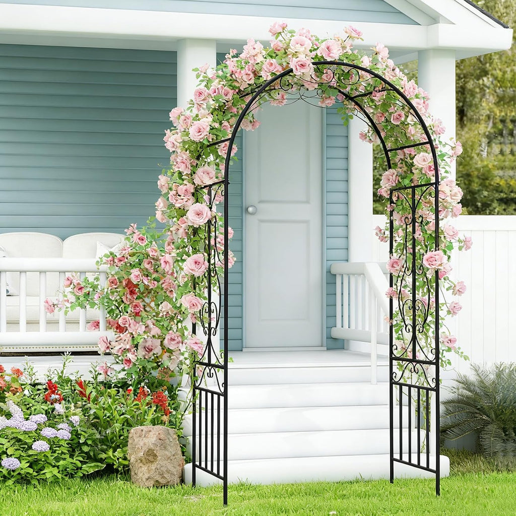 kinbor Garden Arches Arbor, Outdoor Black Metal Arbor, Wedding Archway