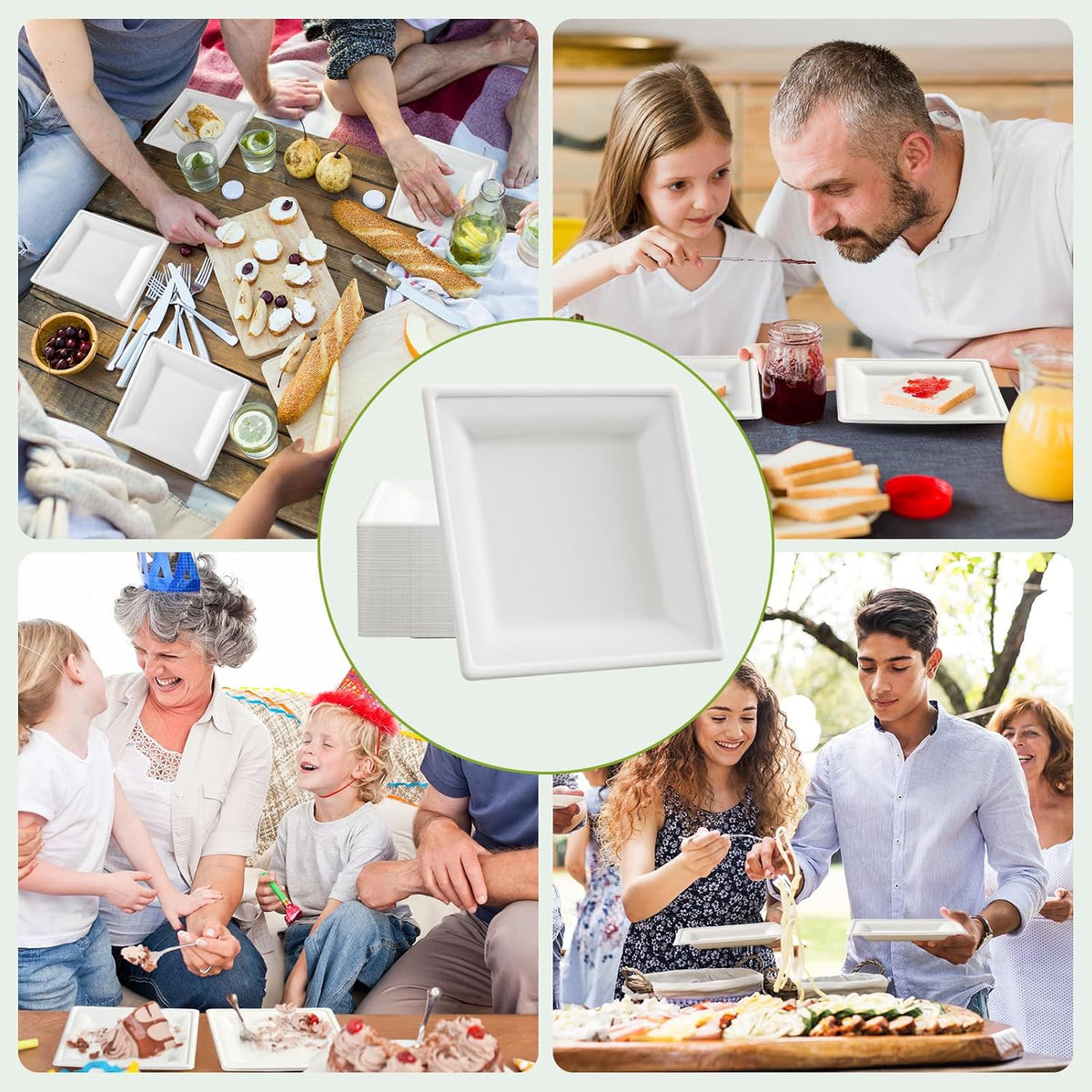 ecolipak 6 inch compostable square paper plates, 300 on a desk or shelf