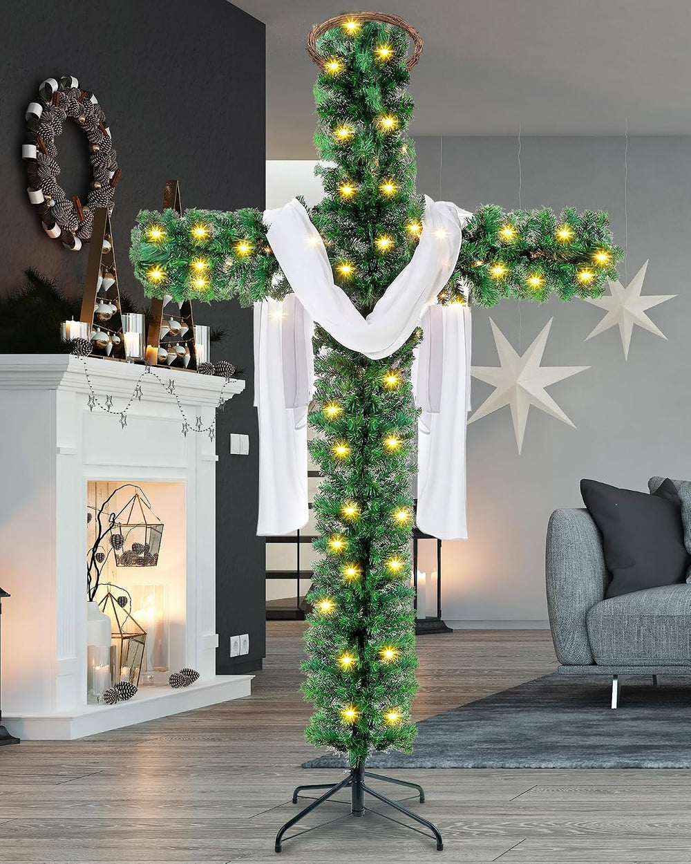 Leyndo 7.2 ft Cross Christmas Tree with Lights Prelit Artificial Xmas Tree